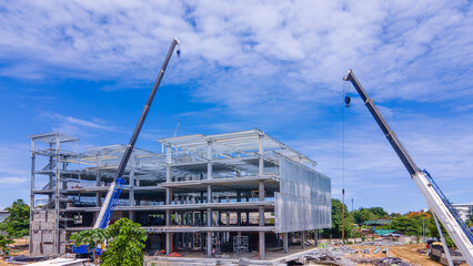 Steel frame of a new commercial building under construction