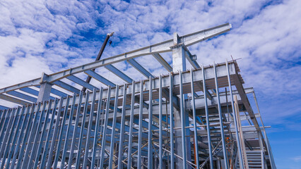 Steel frame of a new commercial building under construction