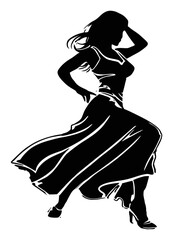 Elegant Silhouette of a Woman in Flowing Dress Dancing Gracefully