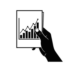 Hand holding a report with an upward trend graph on a transparent background
