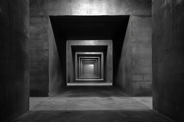 Obraz premium Dark Grey Concrete Tunnel with Recursive Square Pattern