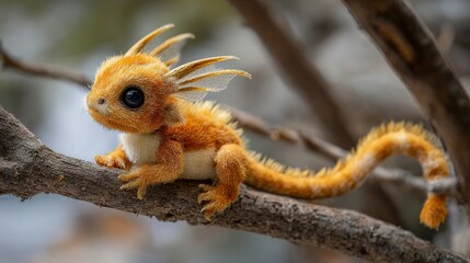 Fototapeta premium Cute Chinese Baby Dragon on Branch/かわいい中国のベビードラゴン：枝の上6