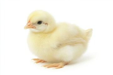 Cute fluffy baby chick isolated on white background
