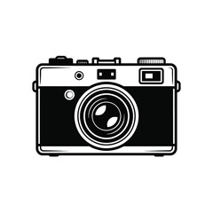 Vintage rangefinder camera black and white illustration