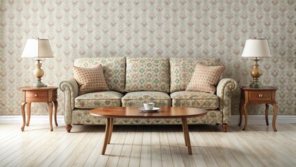 Surreal Old Living Room: AI Generated Fantasy Sofa Table Interior Design Image