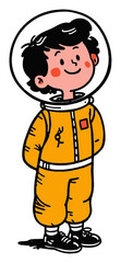 Cute Cartoon Character in Space Suit with Helmet and Happy Expression