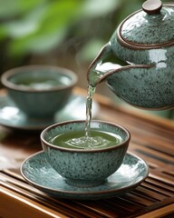 Pouring Green Tea: Capturing the Art of a Tranquil Tea Ceremony