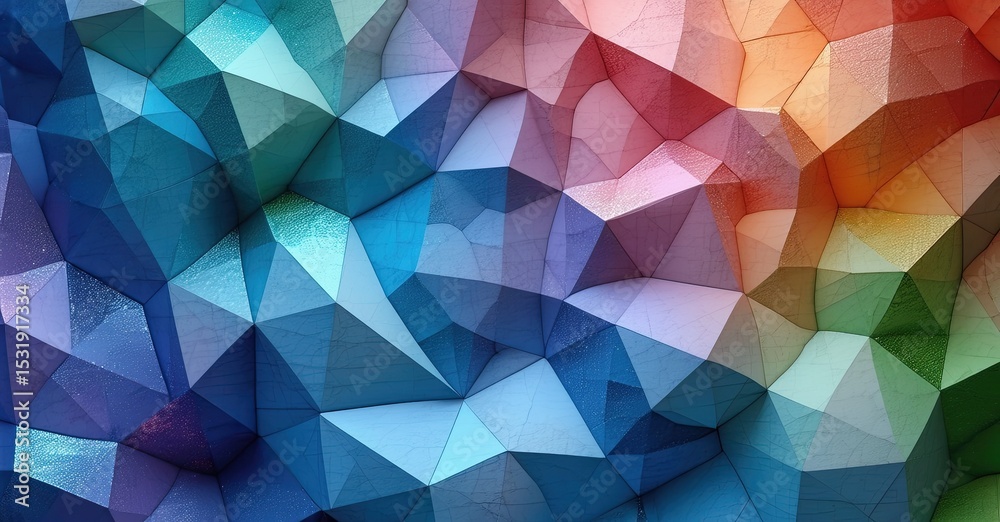 Poster abstract polygonal mosaic. vibrant colors blend, creating dynamic geometric pattern. blues, reds, or