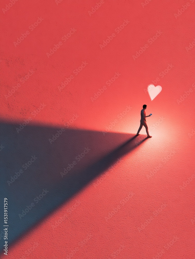 Aufkleber teen walks from shadow towards glowing heart icon symbolizing hope and connection in a vibrant, abst