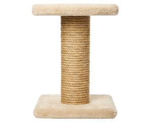 Cat scratching post with soft fabric for feline enjoyment on a transparent background