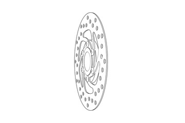 Disc Brake Rotor Technical Drawing Wireframe Illustration: Monochrome Line Art Outline of Automotive Mechanical Component for Engineering Design, Service Manual, or Manufacturing Diagram.