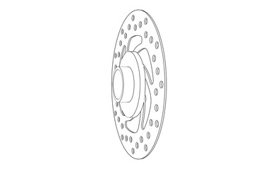 Disc Brake Rotor Technical Drawing Wireframe Illustration: Monochrome Line Art Outline of Automotive Mechanical Component for Engineering Design, Service Manual, or Manufacturing Diagram.