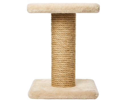 Cat scratching post with soft fabric for feline enjoyment on a transparent background