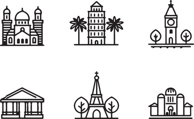 Religion gist vector line art icon set. People prayer land. Editable stroke outline