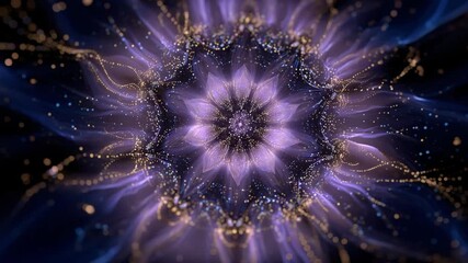 Stunning fractal bloom with golden particles and purple floral symmetry, loopable for abstract art visuals, spiritual content, or cosmic backgrounds.

 - Powered by Adobe