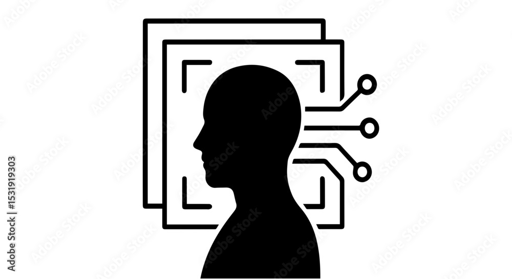 Poster minimalist ai silhouettes neural network machine learning face scan tech vector