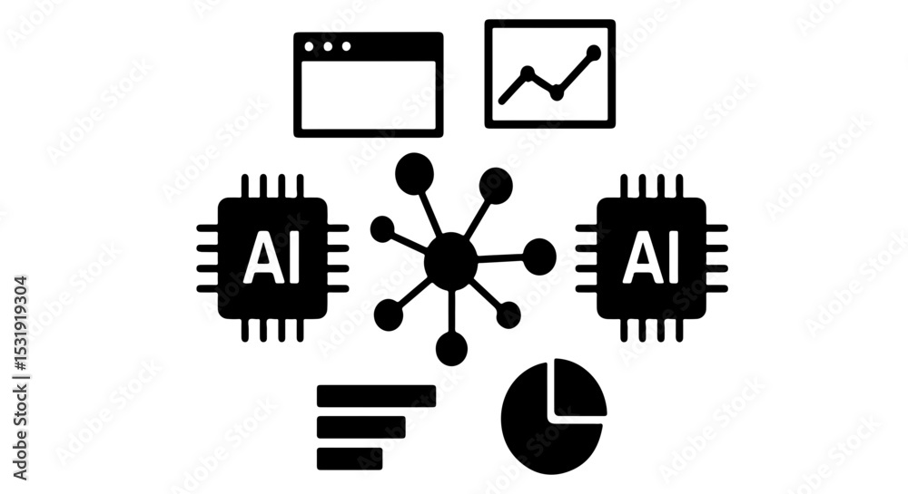 Poster minimalist ai silhouettes neural network machine learning face scan tech vector