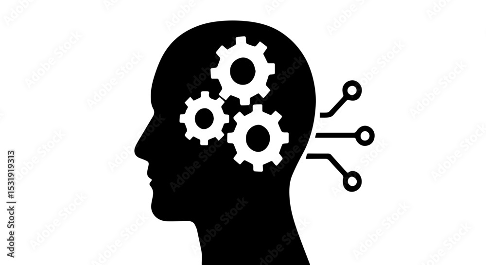 Poster minimalist ai silhouettes neural network machine learning face scan tech vector