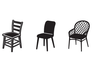 set of rattan chair low back chair low chair icon silhouette-vector illustration