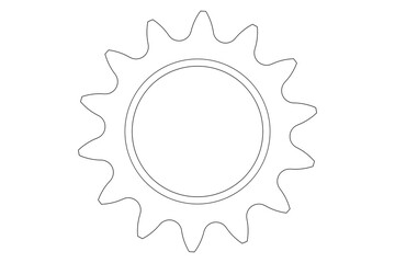 Simple Monochrome Wireframe Tech Drawing: Mechanical Sprocket Gear Comp, Isolated Schematic Outline for Engineering, Industrial Design Projects. Blueprint Style Line Art White Background.