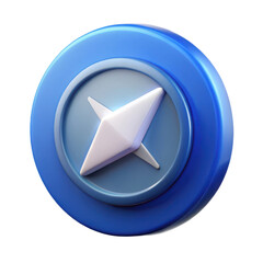 3d Blue circle with white star shape on transparent background