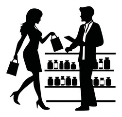 Silhouetted Interaction between Customer and Pharmacist in Pharmacy Setting
