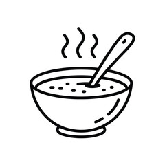Hot soup bowl with spoon line art illustration