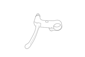 Detailed technical drawing of bicycle brake lever, monochrome simple line art outline vector illustration, mechanical engineering schematic blueprint style rendering for design and educational use.