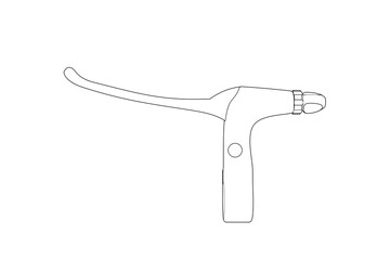 Detailed technical drawing of bicycle brake lever, monochrome simple line art outline vector illustration, mechanical engineering schematic blueprint style rendering for design and educational use.