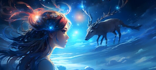 Galaxy Version of lady deer world, ai generative