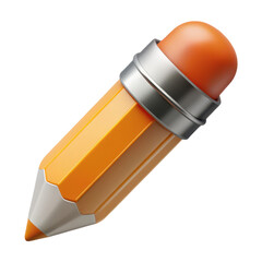 3d Yellow pencil with eraser illustration on transparent background