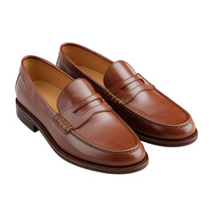 Brown leather penny loafers isolated on transparent background