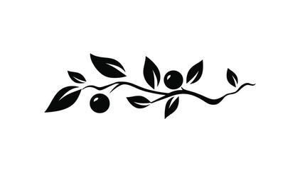 Branch with Berries: Black and White Botanical Illustration, Simple Nature Design Element