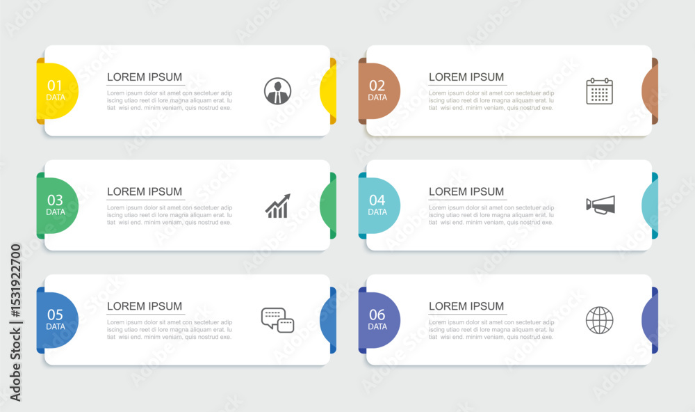 Canvas Prints 6 data infographics rectangle tab index template. illustration business abstract background.