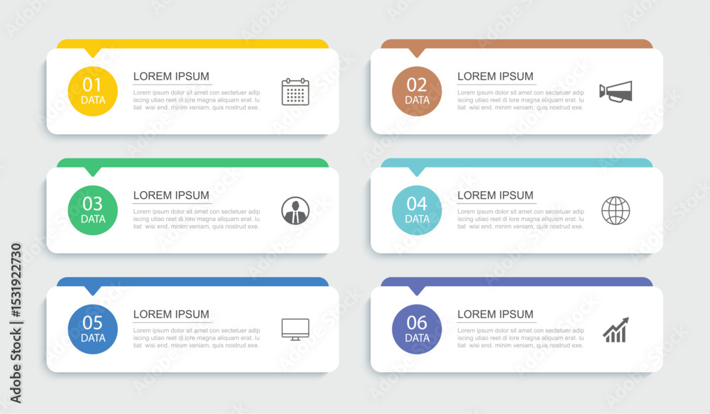 Wall mural 6 data infographics rectangle tab index template. illustration business abstract background.