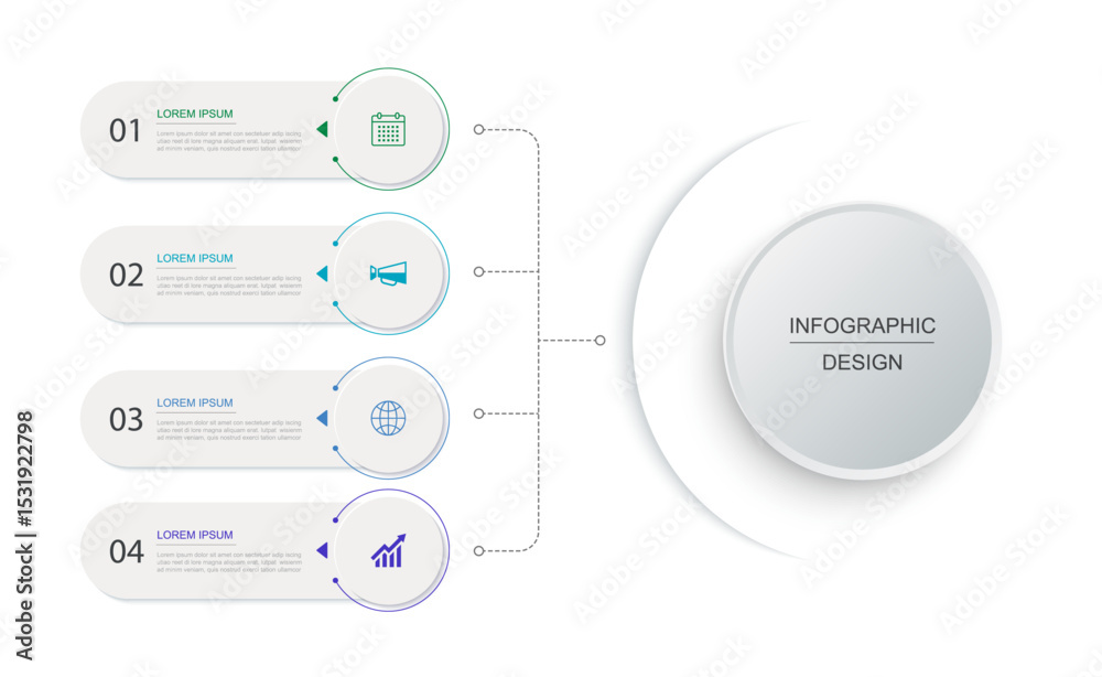 Wall mural 4 data infographics tab label with circle layout template. illustration business abstract background