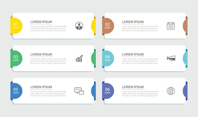6 data infographics rectangle tab index template. Illustration business abstract background.