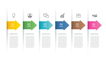6 data infographics tab index with arrow layout template. Illustration business abstract background.