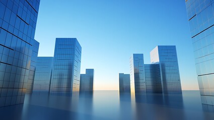Modern City Skyline Reflecting on a Calm Sea