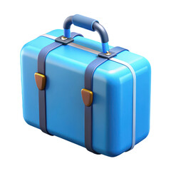 3d Blue suitcase with straps on transparent background