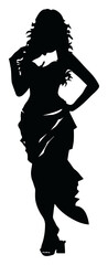 Elegant Silhouette of a Woman with Flowing Dress in Black and White Style