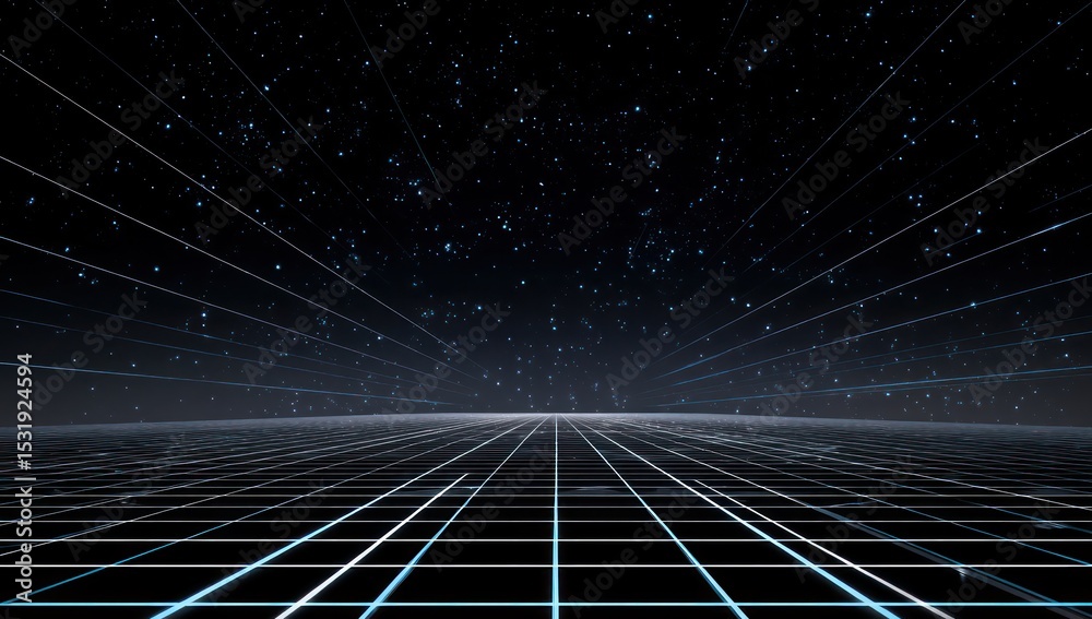 Poster Digital neon grid illuminates the sky, creating dynamic digital patterns in space.