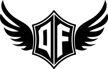 QF logo emblem with winged and shield template