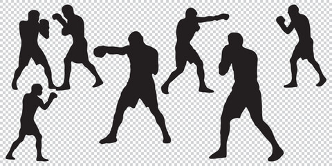 a Silhouette Vector Set of Muay Thai Fighters in Action Poses – Boxing  EPS 10