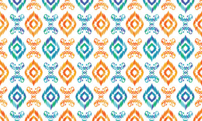 Hand draw Ikat floral paisley embroidery.Ikat ethnic oriental pattern traditional.great for background ,curtain, carpet, wallpaper, clothing, wrapping,batik,clothing or decorations.Vector illustration