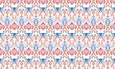 Hand draw Ikat floral paisley embroidery.Ikat ethnic oriental pattern traditional.great for background ,curtain, carpet, wallpaper, clothing, wrapping,batik,clothing or decorations.Vector illustration