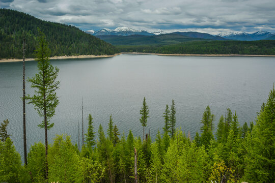 Breathtaking Hungry Horse Reservoir in the Flathead valley of beautiful northwestern Montana. Surrounded by towering mountains and is 34 miles long with 170 miles of shoreline.