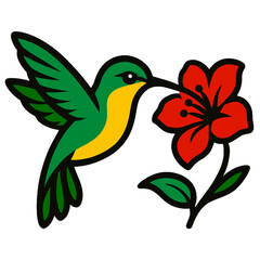 Obraz premium Colorful hummingbird illustration interacting with vibrant flower