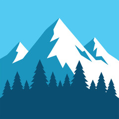 Obraz premium Snowy Mountain Range with Pine Trees
