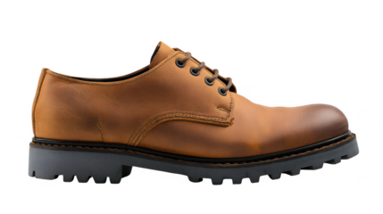 Tan leather oxford shoe isolated on transparent background